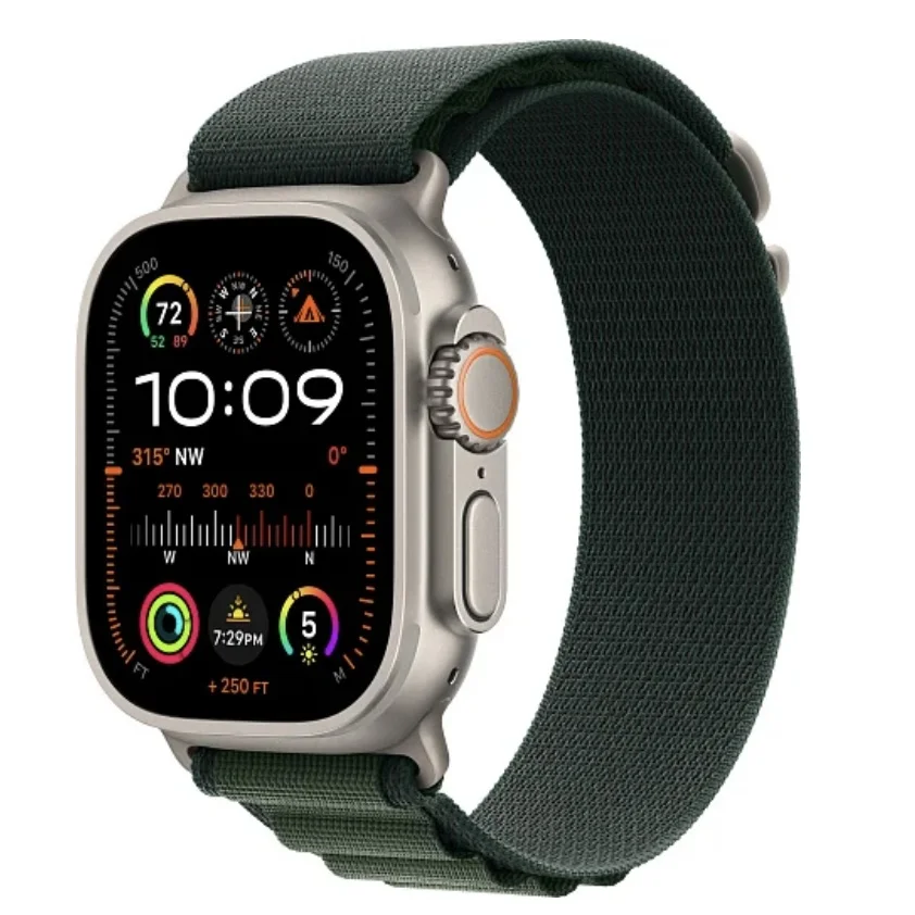 Apple Watch Ultra 2 2024 49 мм, корпус из натурального титана, ремешок Alpine темно-зеленого цвета, размер S