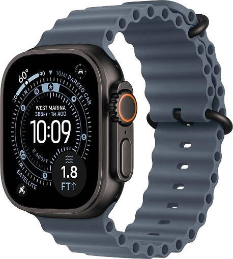 Apple Watch Ultra 3 49 мм, корпус из черного титана, ремешок Ocean темно-синего цвета